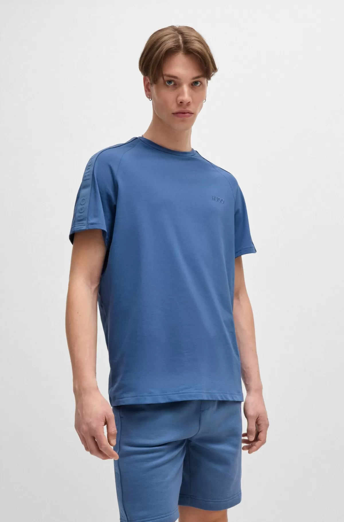 HUGO BOSS T-shirt I Bomuld Med Stræk Og ærmer Med Logobånd Blå Best