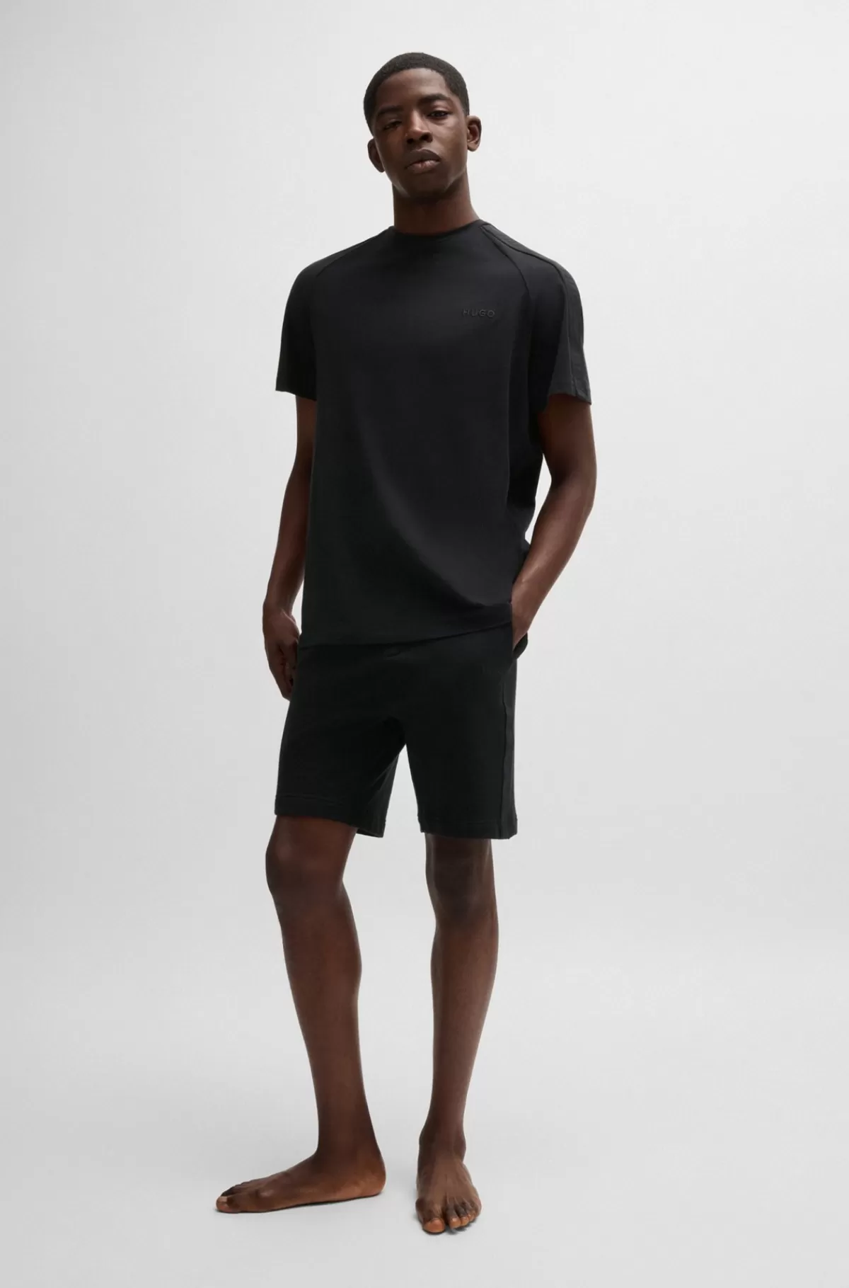 HUGO BOSS T-shirt I Bomuld Med Stræk Og ærmer Med Logobånd Sort Hot