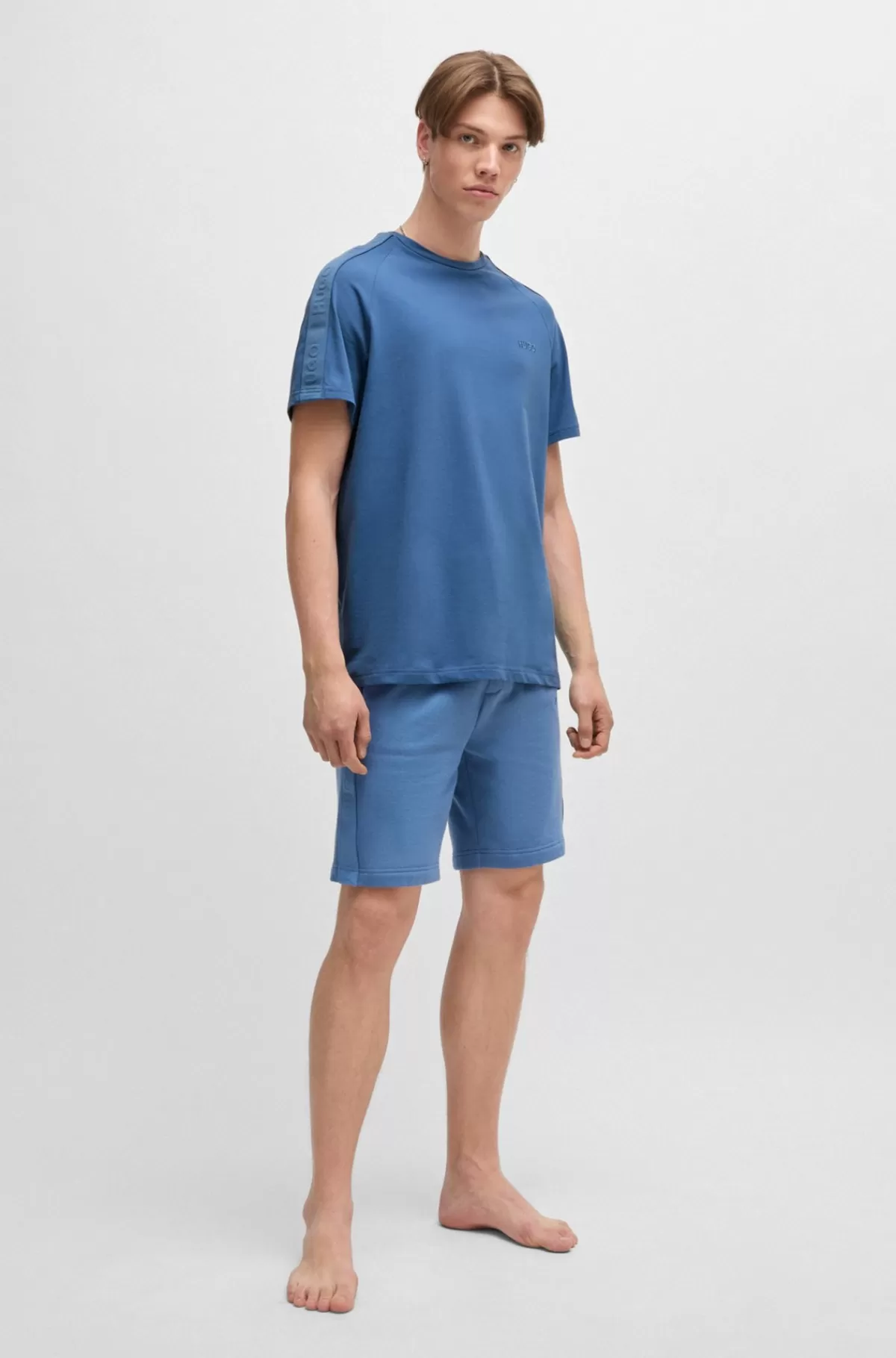 HUGO BOSS T-shirt I Bomuld Med Stræk Og ærmer Med Logobånd Blå Best