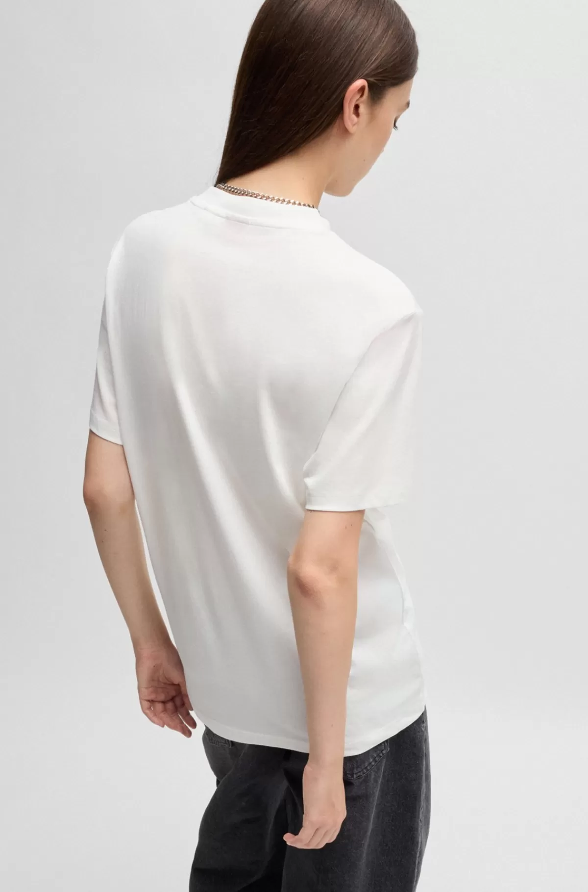 HUGO BOSS T-shirt I Bomuld Med Velourprintet Logo Og Rhinsten Hvid Sale