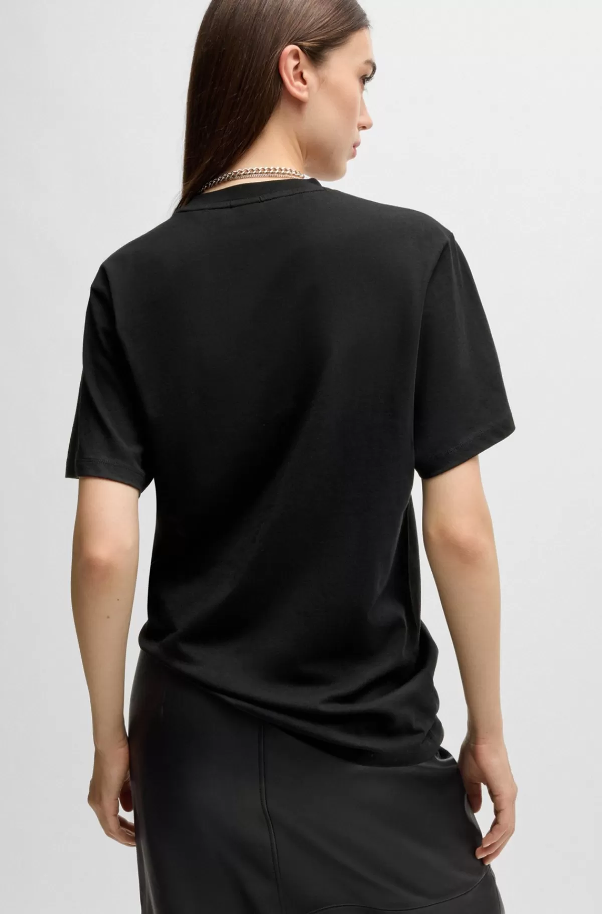 HUGO BOSS T-shirt I Bomuld Med Velourprintet Logo Og Rhinsten Sort Outlet