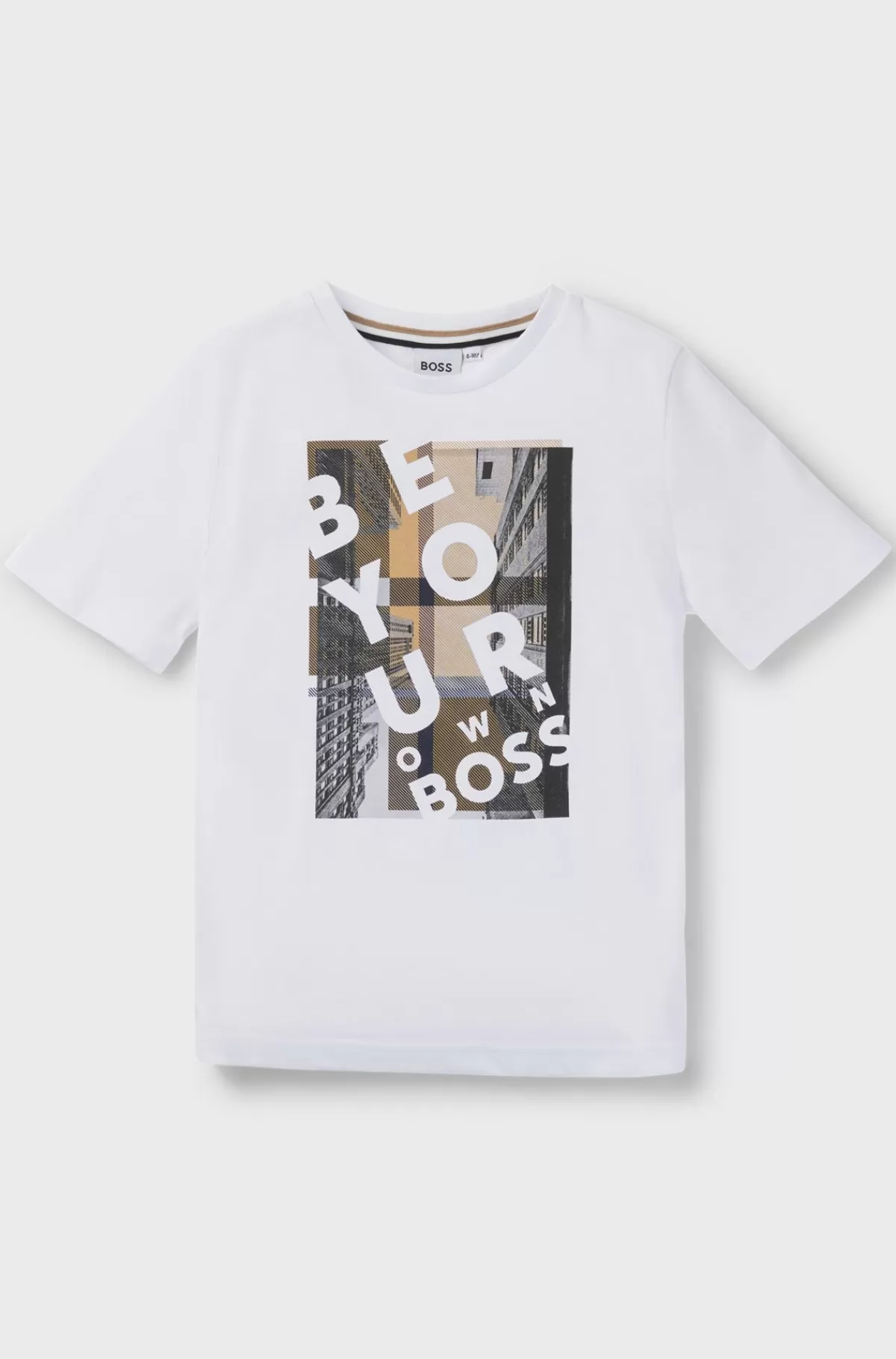 HUGO BOSS T-shirt I Bomuld Til Børn Med Regular Fit Og Slogangrafik Hvid Best Sale