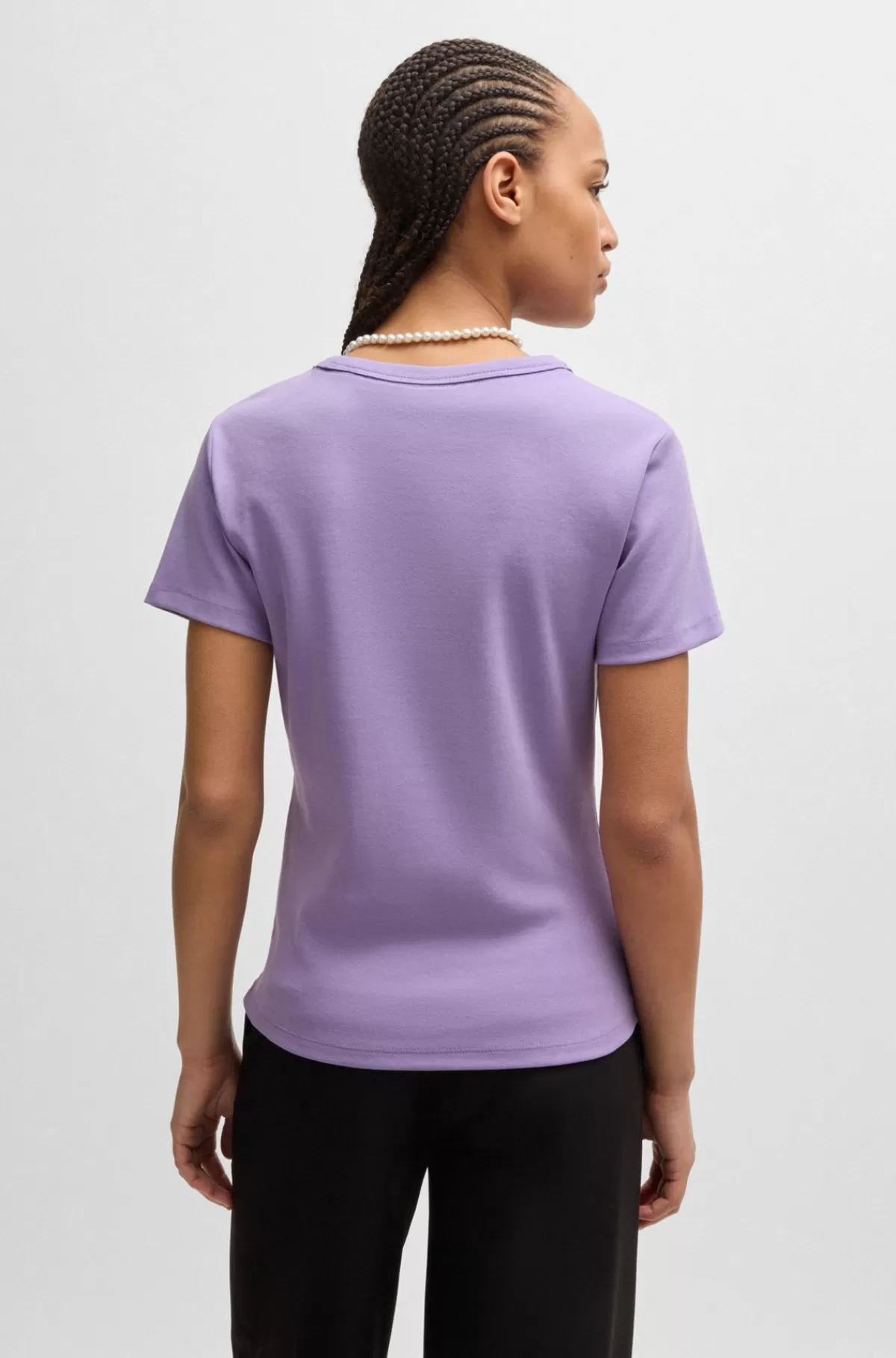 HUGO BOSS T-shirt I Bomuldsblanding Med Broderet Stablet Logo Lyslilla Sale