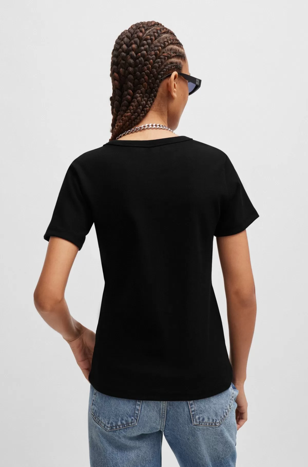 HUGO BOSS T-shirt I Bomuldsblanding Med Broderet Stablet Logo Sort Hot