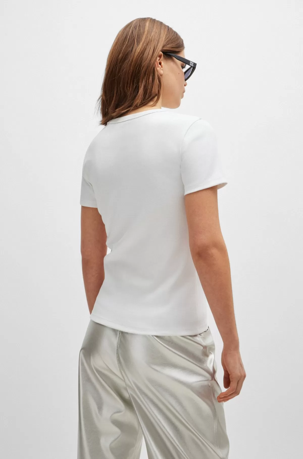 HUGO BOSS T-shirt I Bomuldsblanding Med Broderet Stablet Logo Hvid Clearance