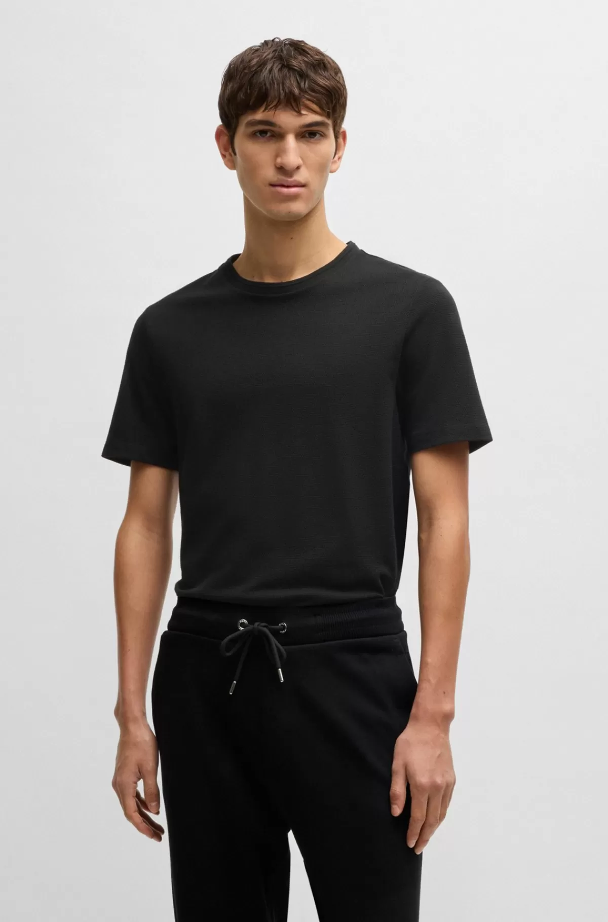 HUGO BOSS T-shirt I Bomuldsblanding Med Jacquardboblestruktur Sort New