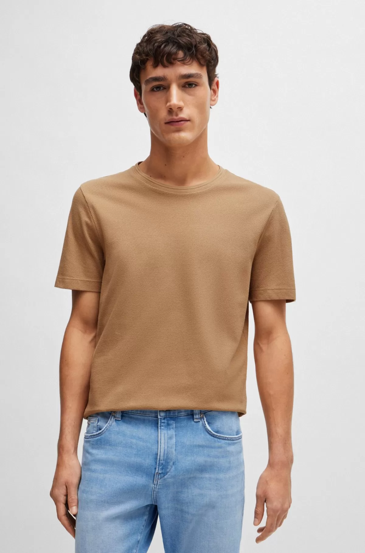 HUGO BOSS T-shirt I Bomuldsblanding Med Jacquardboblestruktur Beige Flash Sale
