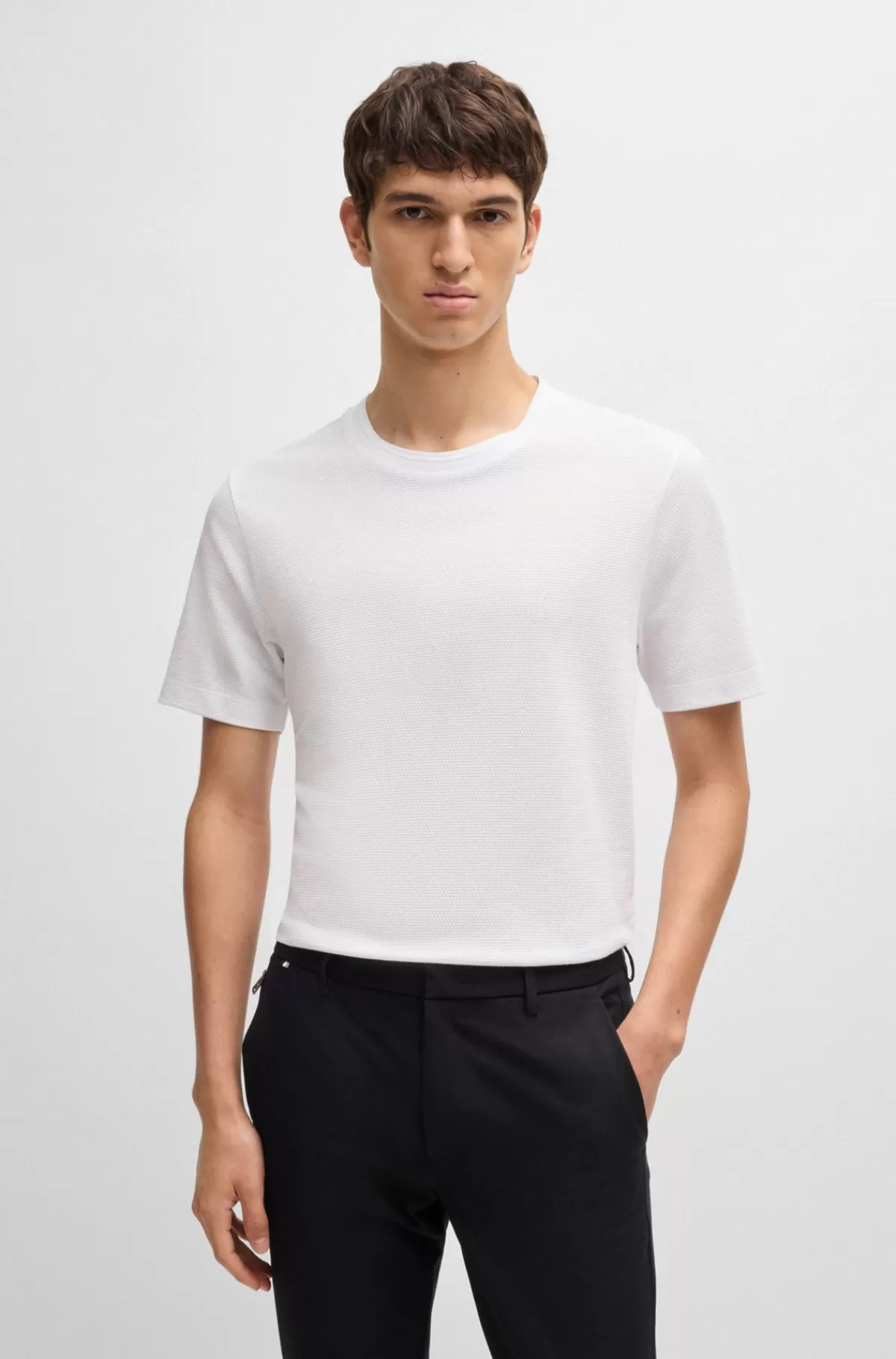 HUGO BOSS T-shirt I Bomuldsblanding Med Jacquardboblestruktur Hvid Flash Sale