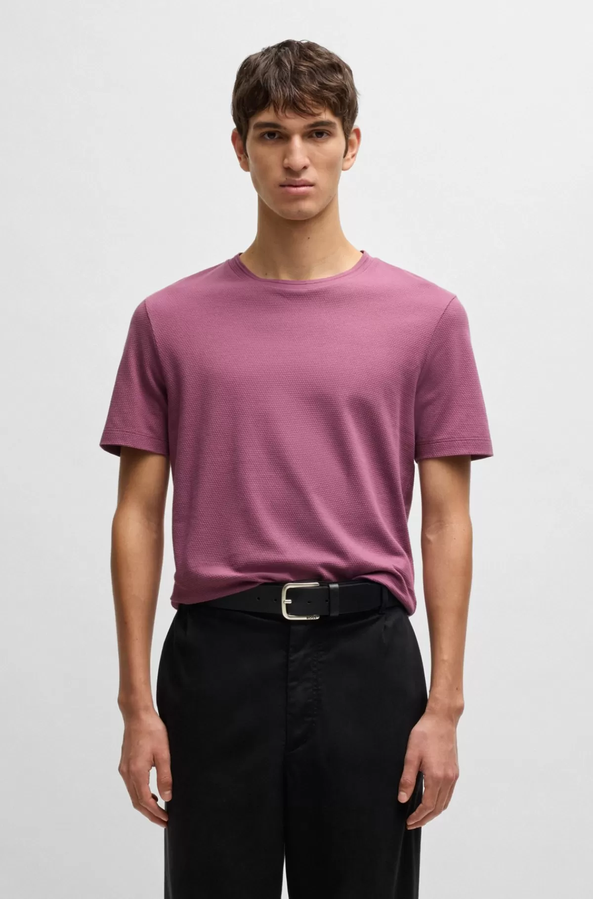HUGO BOSS T-shirt I Bomuldsblanding Med Jacquardboblestruktur Lilla Flash Sale