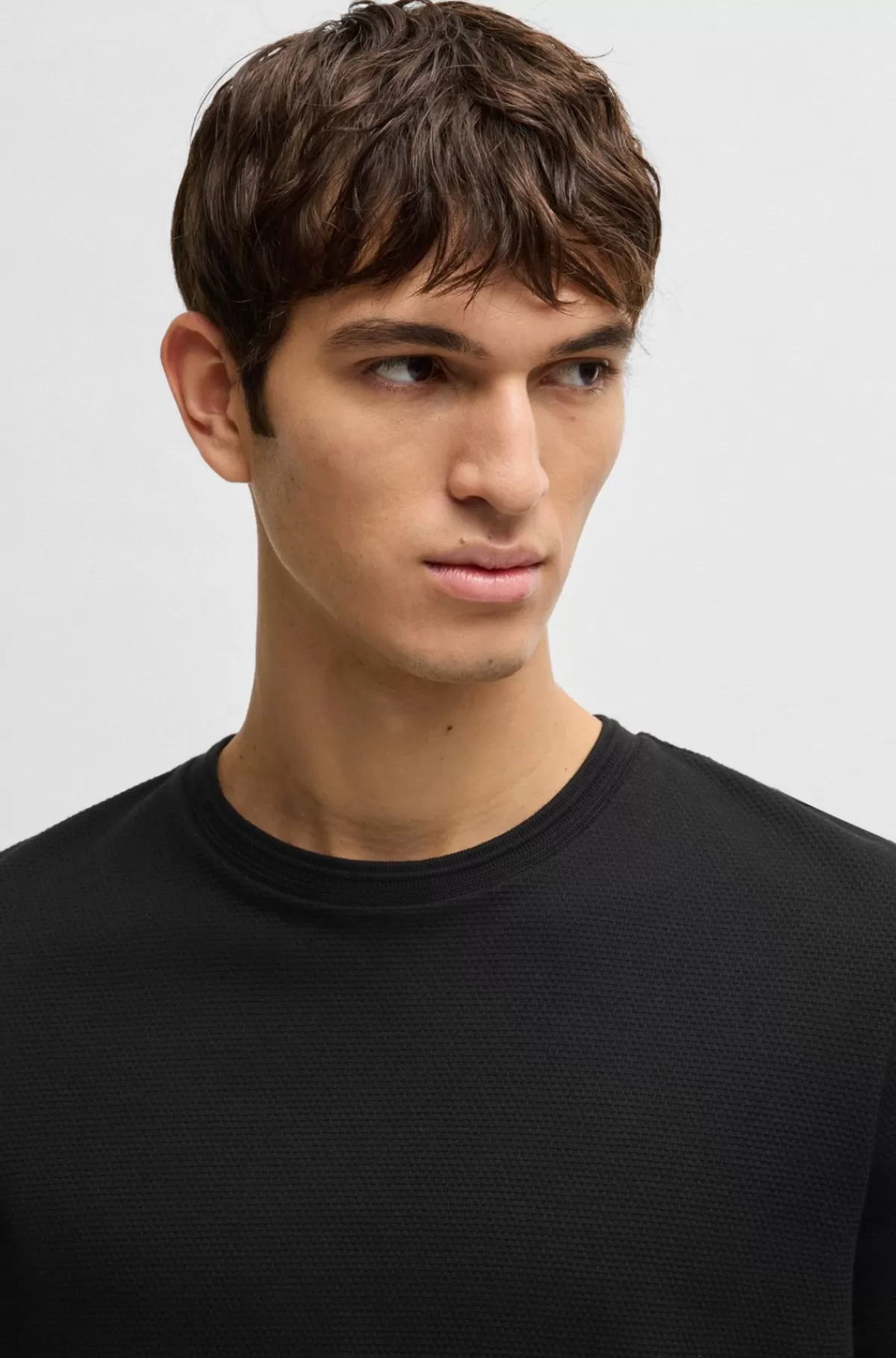 HUGO BOSS T-shirt I Bomuldsblanding Med Jacquardboblestruktur Sort New