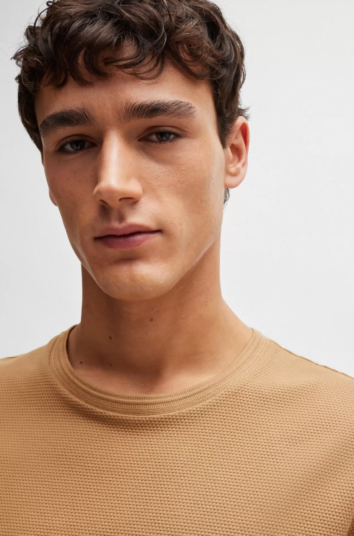 HUGO BOSS T-shirt I Bomuldsblanding Med Jacquardboblestruktur Beige Flash Sale