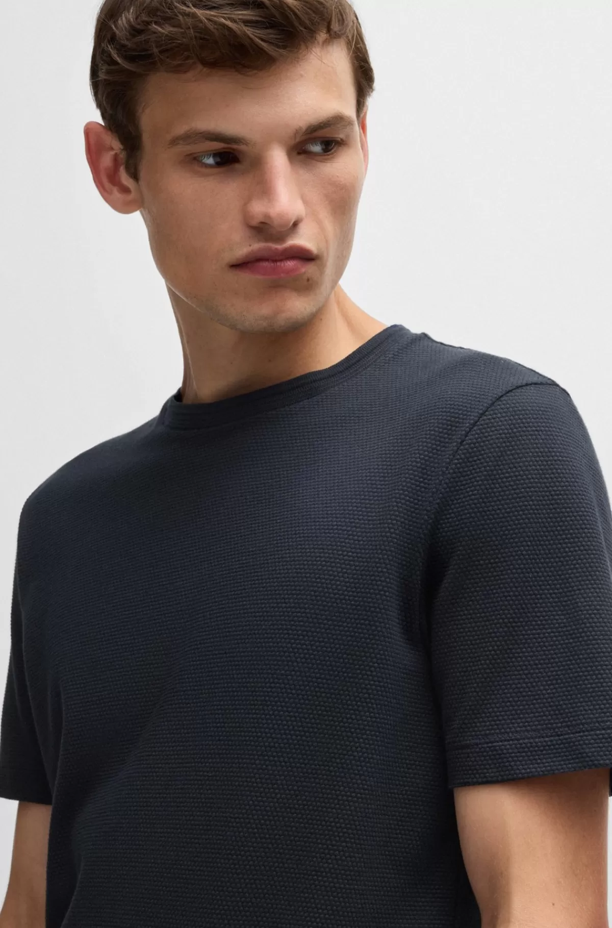 HUGO BOSS T-shirt I Bomuldsblanding Med Jacquardboblestruktur Mørkeblå Store