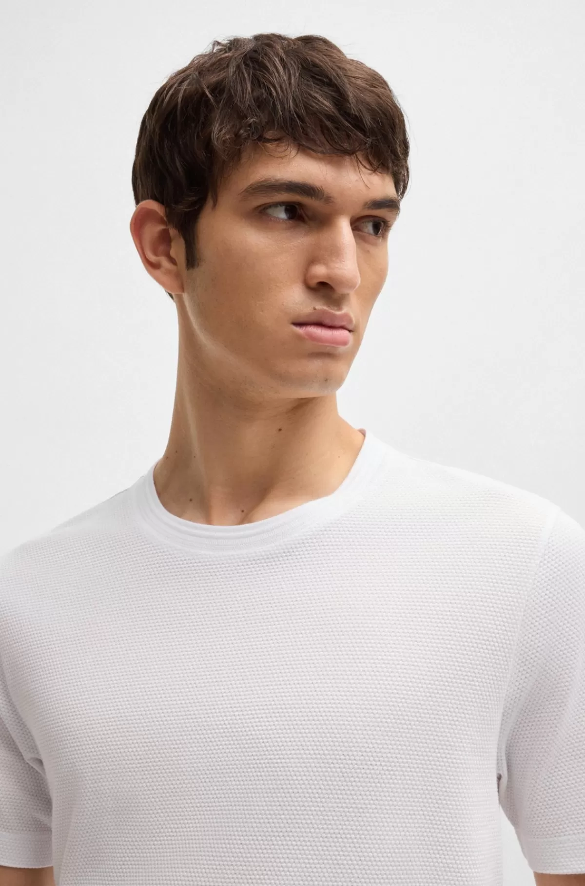 HUGO BOSS T-shirt I Bomuldsblanding Med Jacquardboblestruktur Hvid Flash Sale