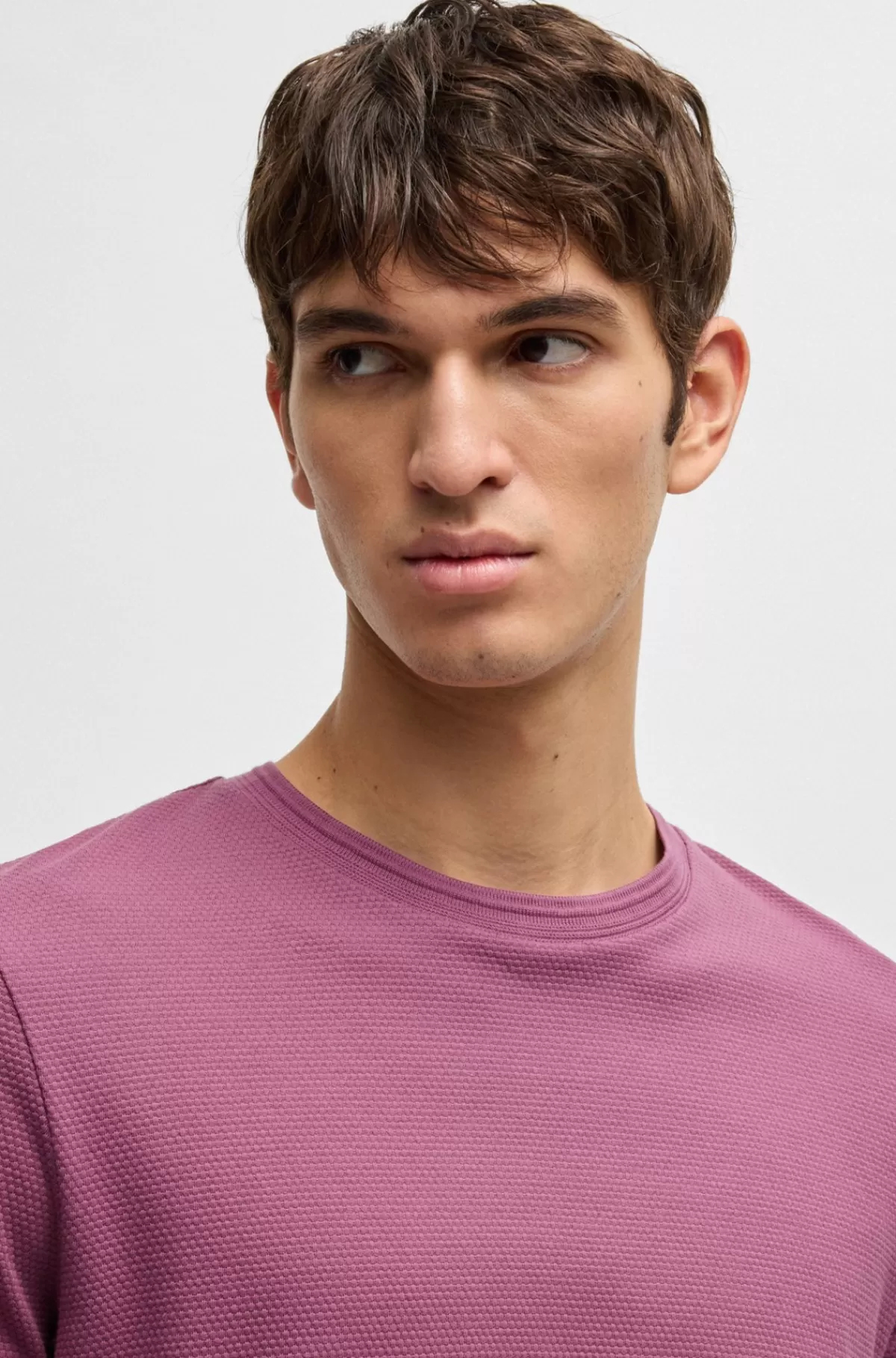 HUGO BOSS T-shirt I Bomuldsblanding Med Jacquardboblestruktur Lilla Flash Sale