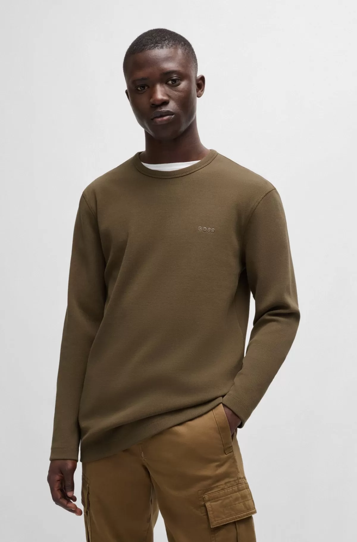 HUGO BOSS T-shirt I Bomuldsblanding Med Regular Fit Og Broderet Logo Brun Shop