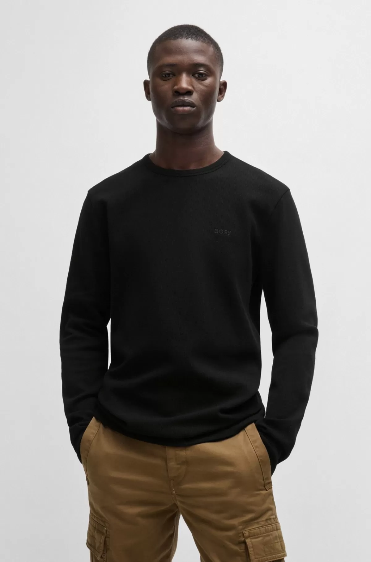 HUGO BOSS T-shirt I Bomuldsblanding Med Regular Fit Og Broderet Logo Sort Online