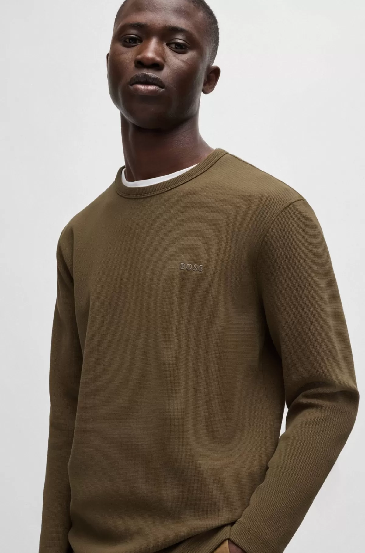 HUGO BOSS T-shirt I Bomuldsblanding Med Regular Fit Og Broderet Logo Brun Shop