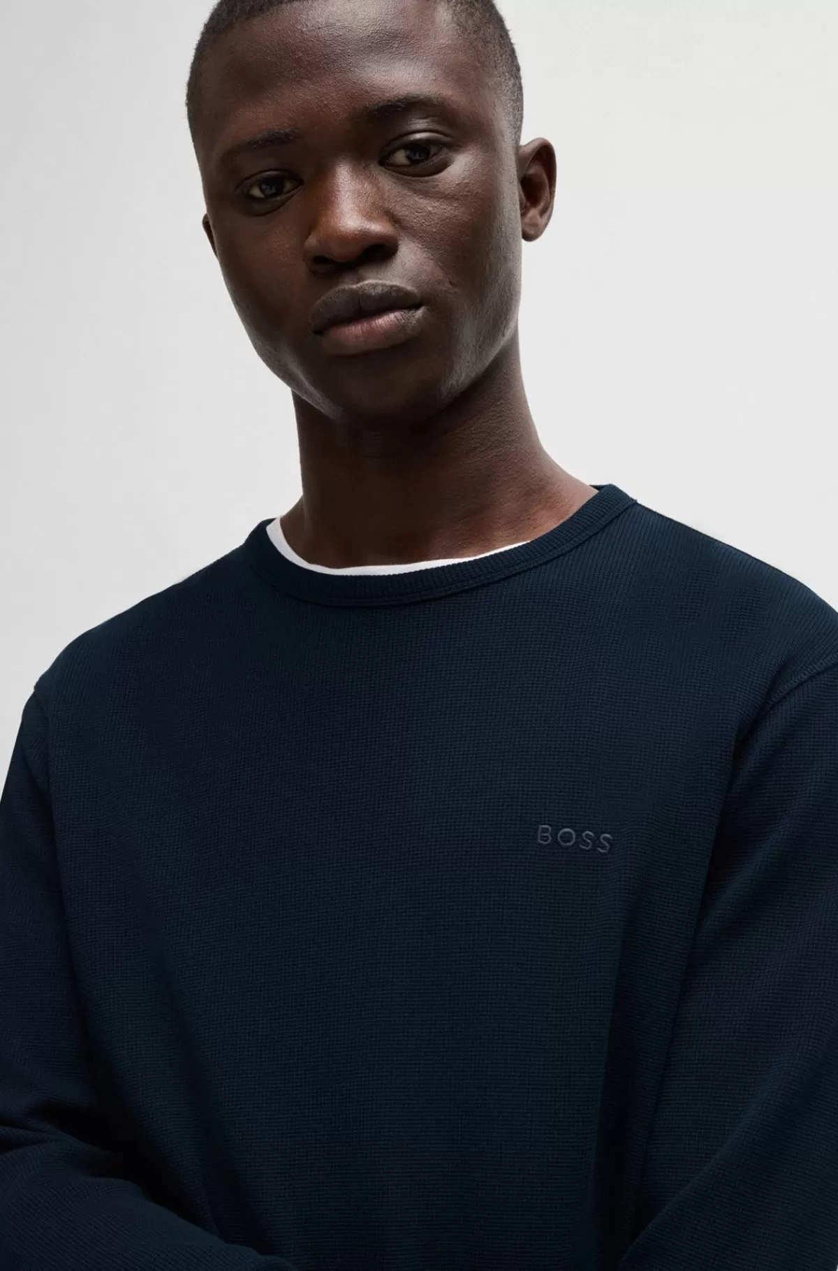 HUGO BOSS T-shirt I Bomuldsblanding Med Regular Fit Og Broderet Logo Mørkeblå Store