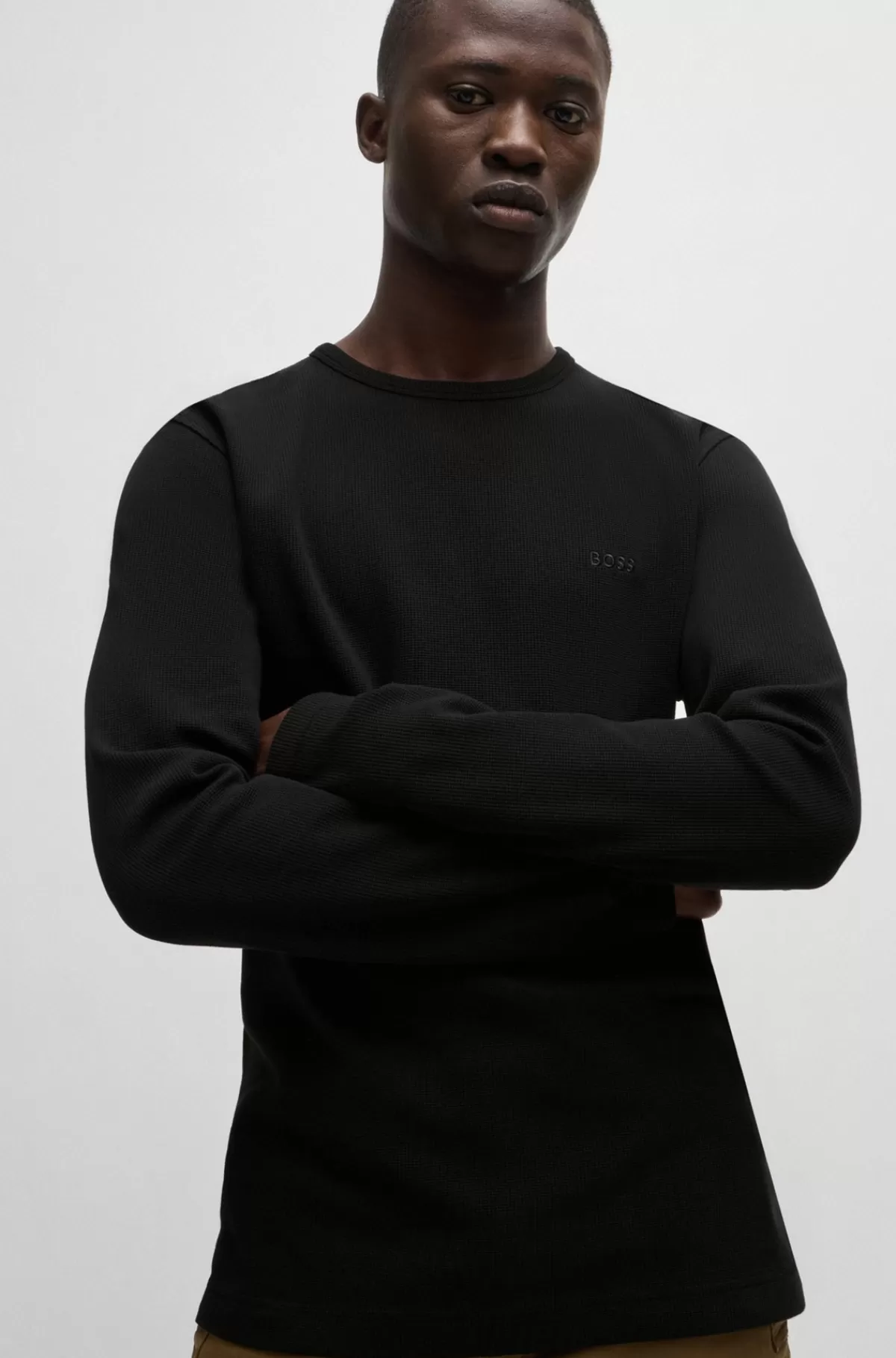 HUGO BOSS T-shirt I Bomuldsblanding Med Regular Fit Og Broderet Logo Sort Online