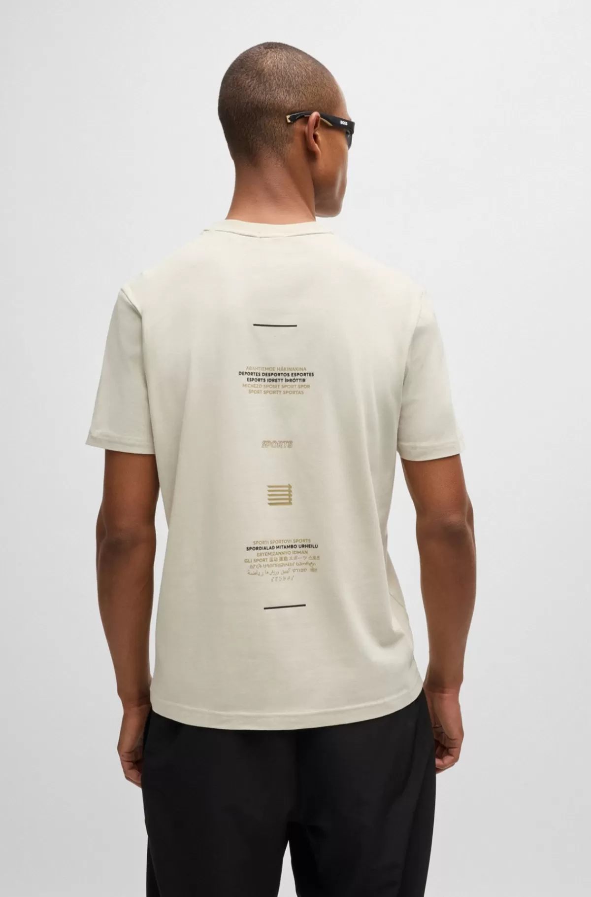 HUGO BOSS T-shirt I Bomuldsblanding Med Relaxed Fit Og Printet Grafik Lys beige Outlet