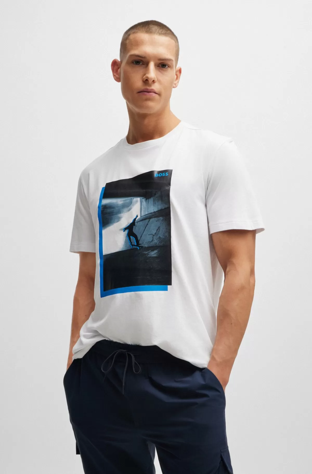 HUGO BOSS T-shirt I Bomuldsblanding Med Skatergrafik Hvid Fashion