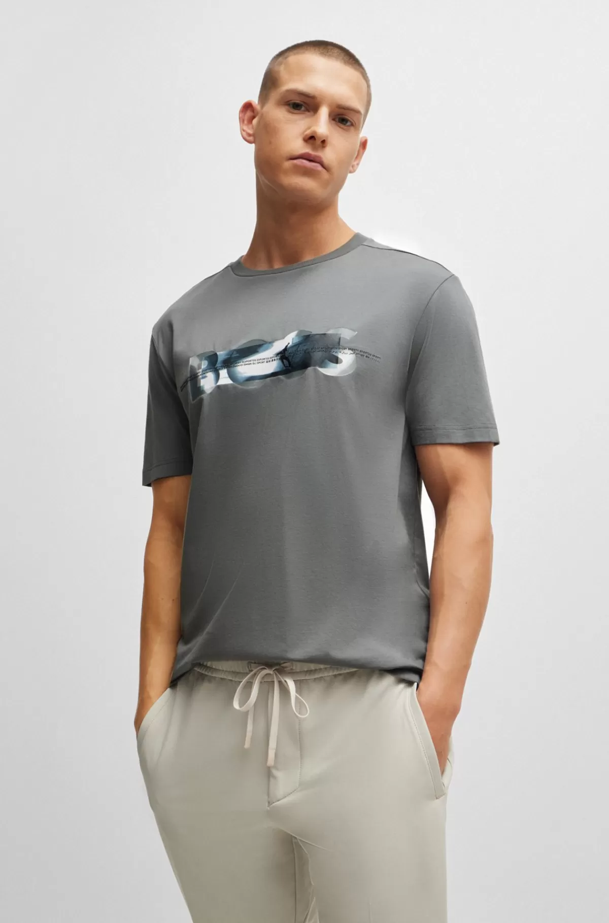 HUGO BOSS T-shirt I Bomuldsblanding Med Skatergrafik Grå Shop