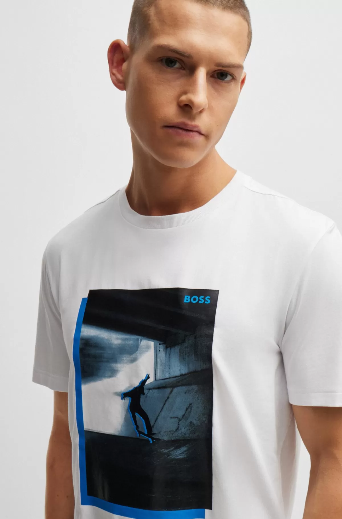 HUGO BOSS T-shirt I Bomuldsblanding Med Skatergrafik Hvid Fashion