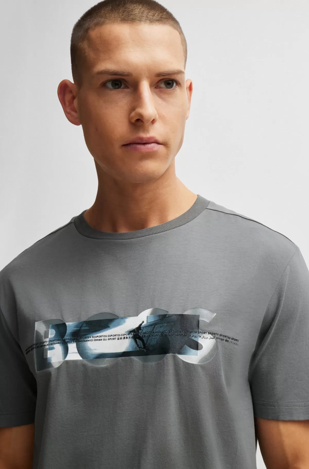 HUGO BOSS T-shirt I Bomuldsblanding Med Skatergrafik Grå Shop