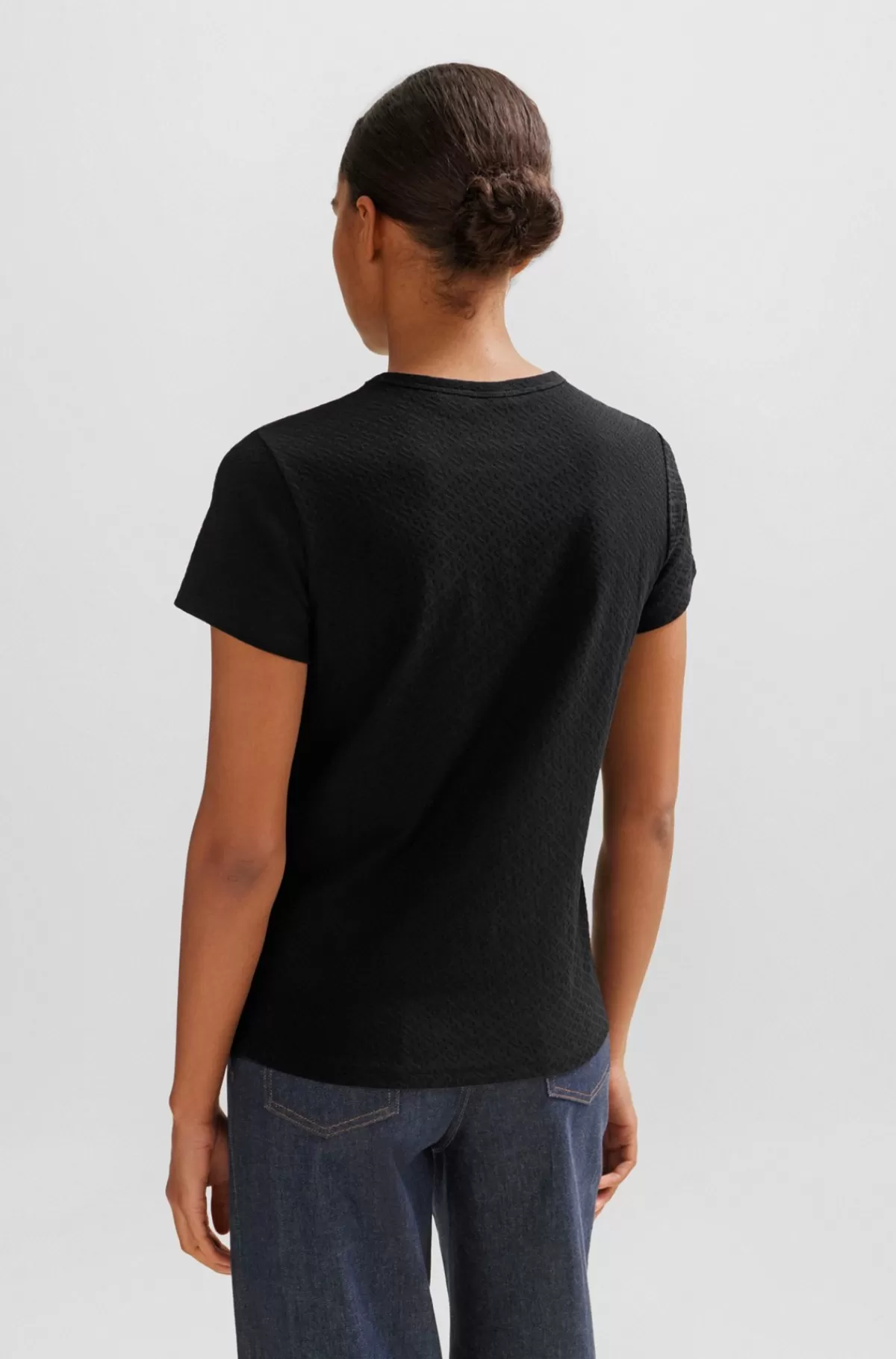HUGO BOSS T-shirt I Bomuldsblanding Med Strikkede Monogrammer Med 3D-struktur Sort Shop
