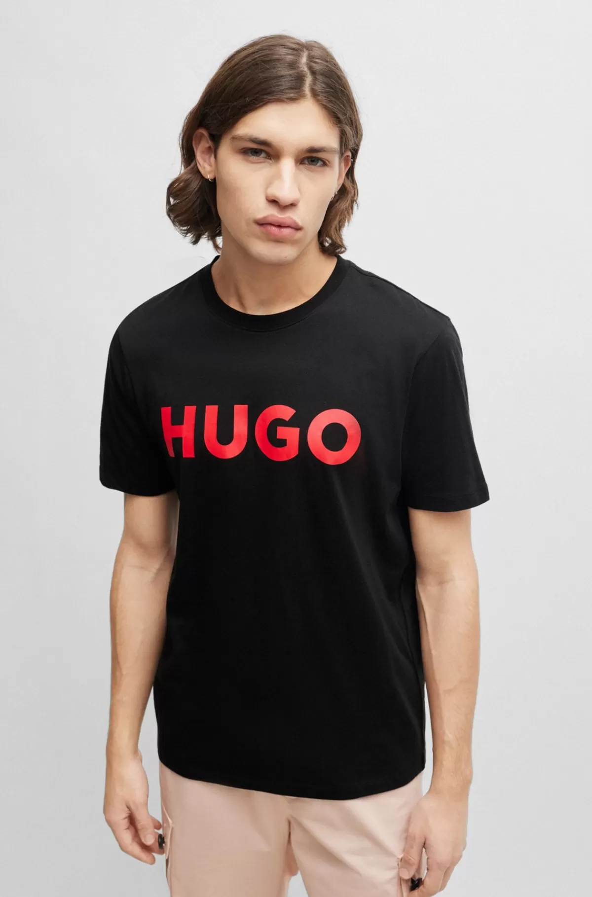 HUGO BOSS T-shirt I Bomuldsjersey I Regular Fit Med Kontrasterende Logo Sort New