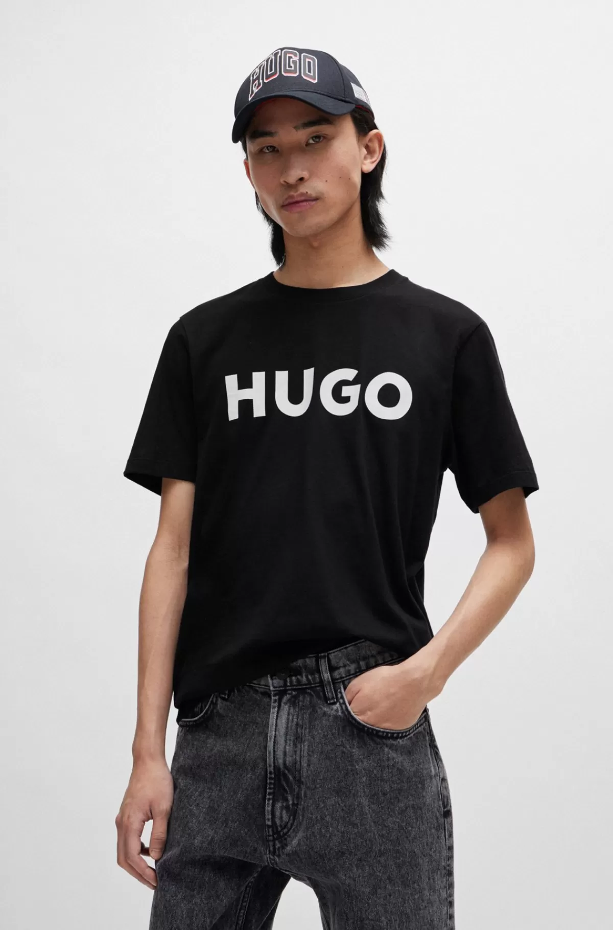 HUGO BOSS T-shirt I Bomuldsjersey I Regular Fit Med Kontrasterende Logo Sort Discount