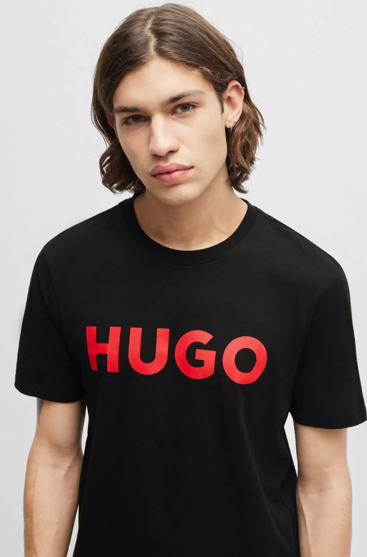HUGO BOSS T-shirt I Bomuldsjersey I Regular Fit Med Kontrasterende Logo Sort New