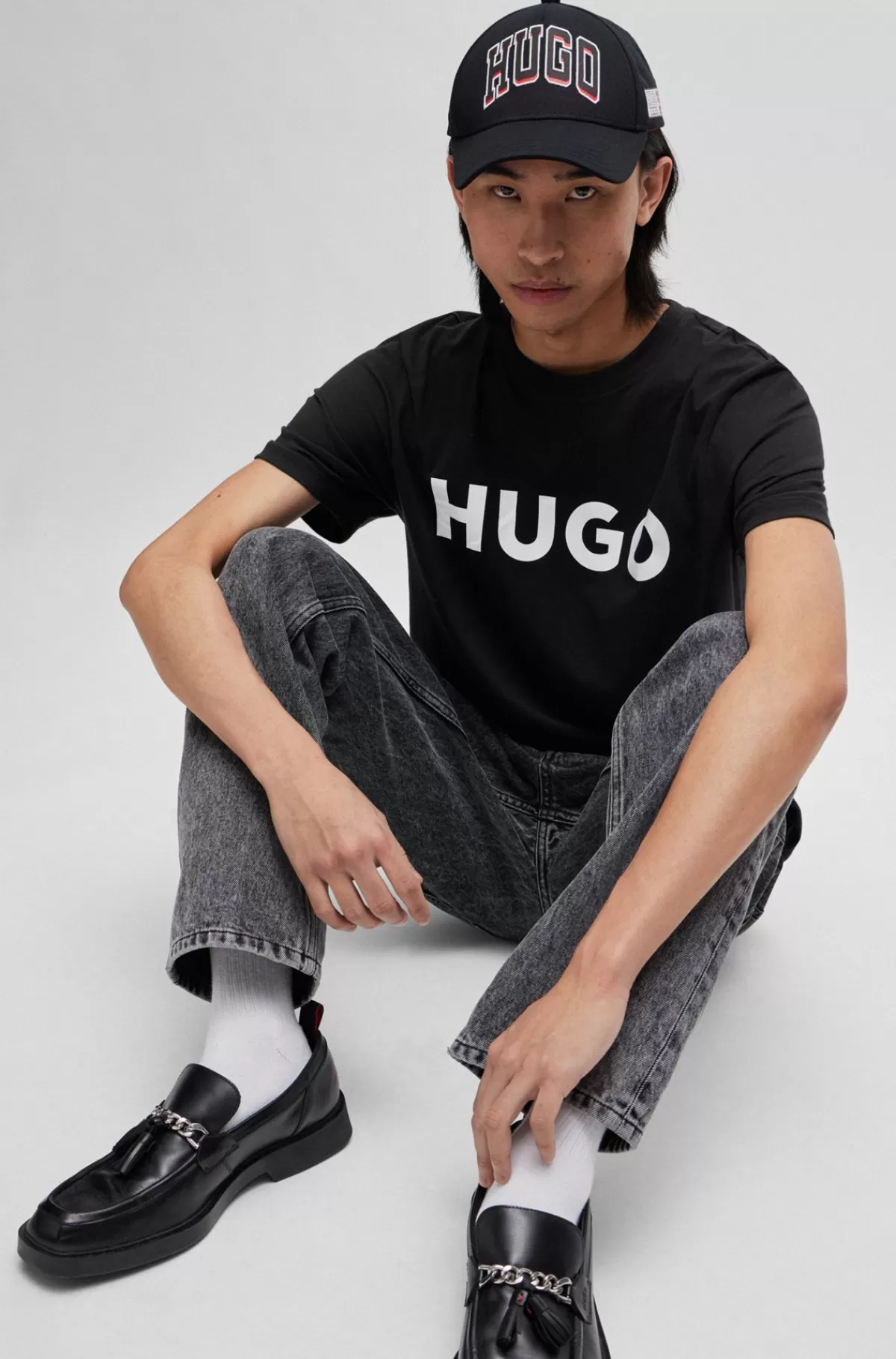HUGO BOSS T-shirt I Bomuldsjersey I Regular Fit Med Kontrasterende Logo Sort Discount