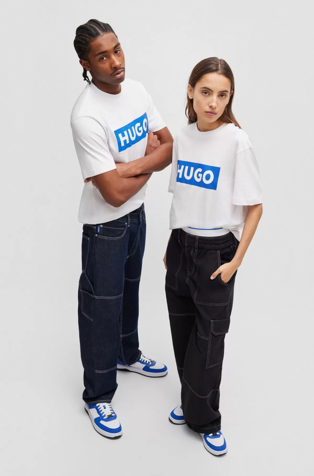 HUGO BOSS T-shirt I Bomuldsjersey Med Blåt Logo Hvid Hot