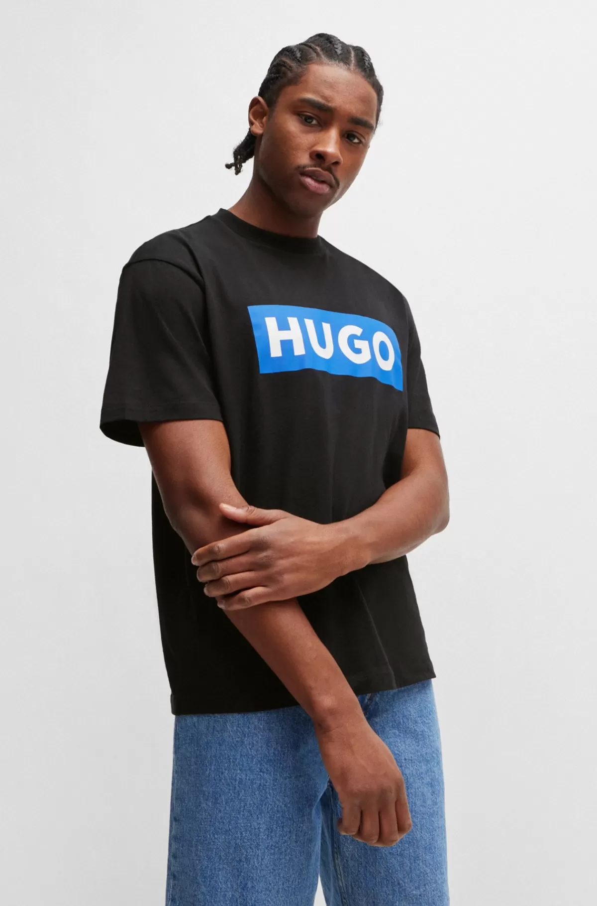 HUGO BOSS T-shirt I Bomuldsjersey Med Blåt Logo Sort Store