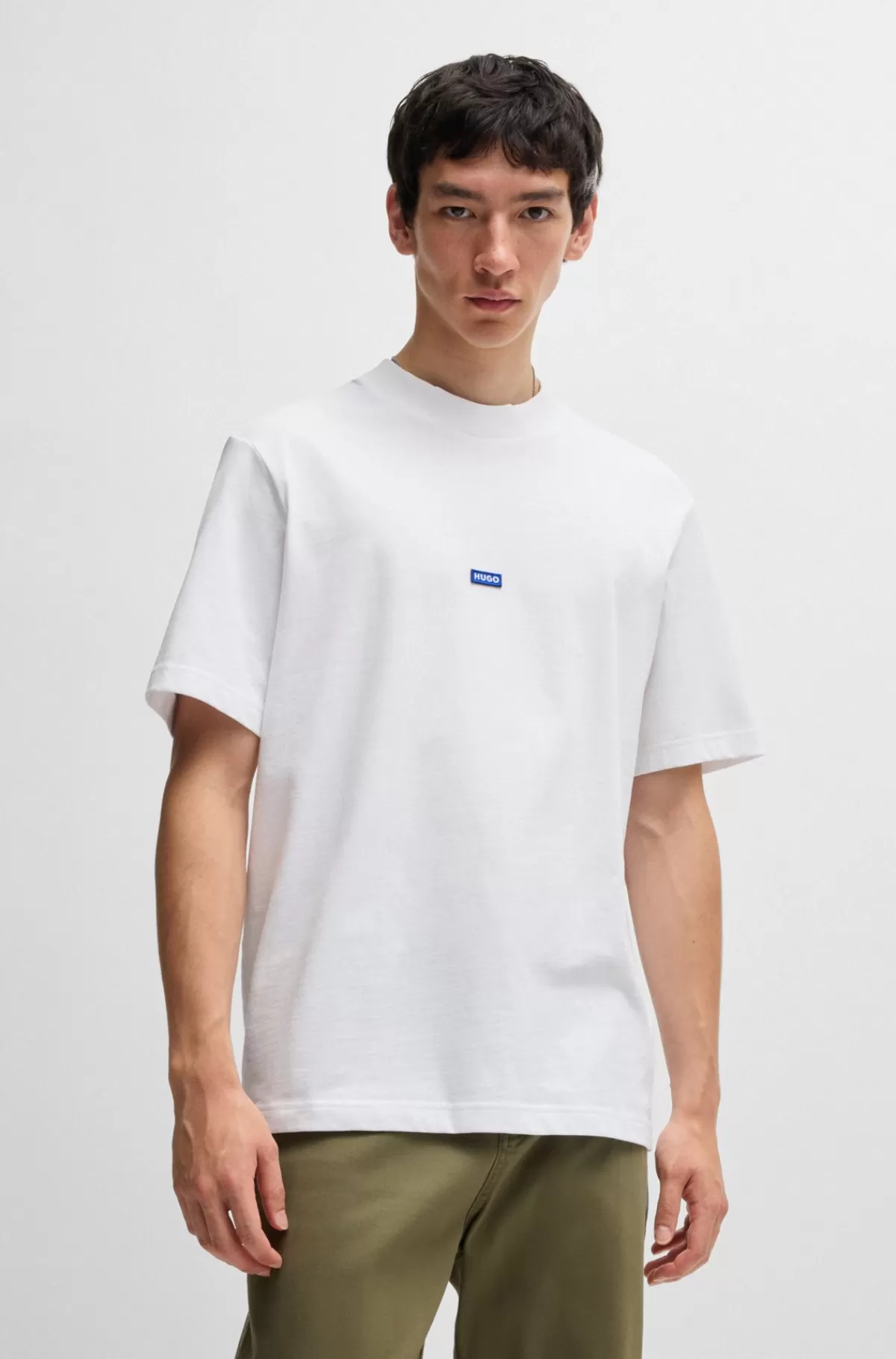 HUGO BOSS T-shirt I Bomuldsjersey Med Blåt Logomærke Hvid Hot