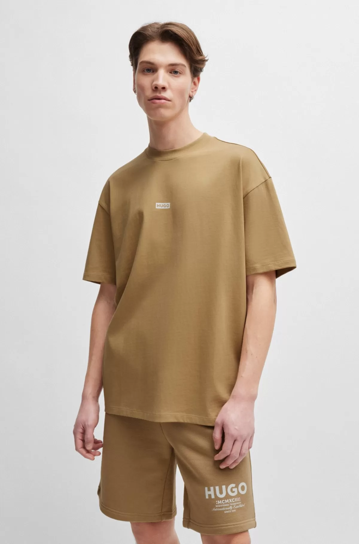 HUGO BOSS T-shirt I Bomuldsjersey Med Den Nye Sæsons Logografik Beige Online