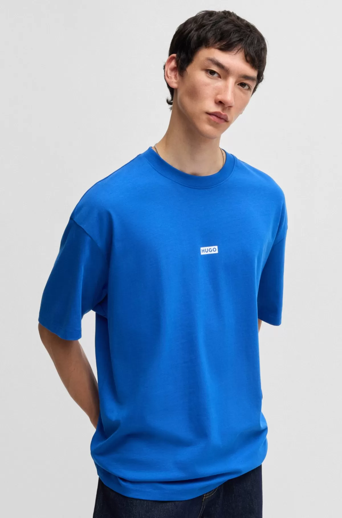 HUGO BOSS T-shirt I Bomuldsjersey Med Den Nye Sæsons Logografik Blå New