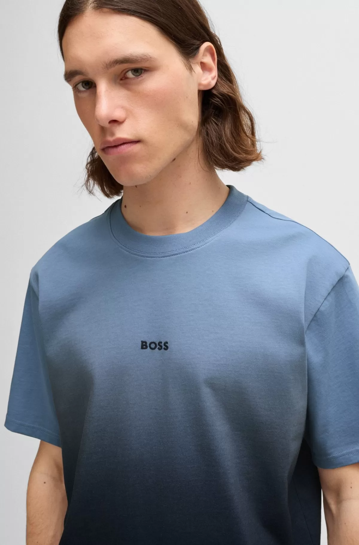 HUGO BOSS T-shirt I Bomuldsjersey Med Dip-dye-finish Lyseblå Online