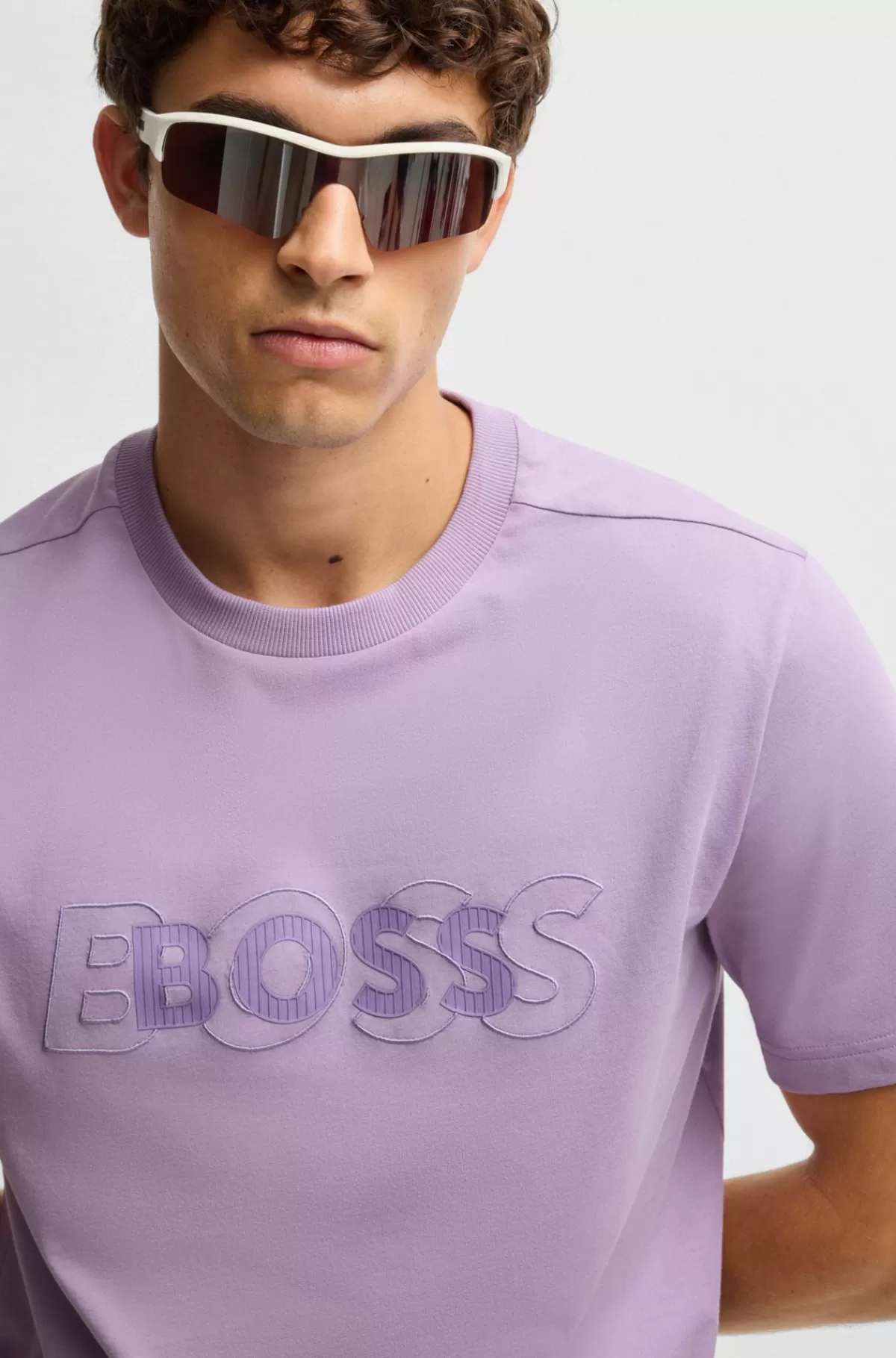 HUGO BOSS T-shirt I Bomuldsjersey Med Dobbeltlogo-grafik Lyslilla Best Sale
