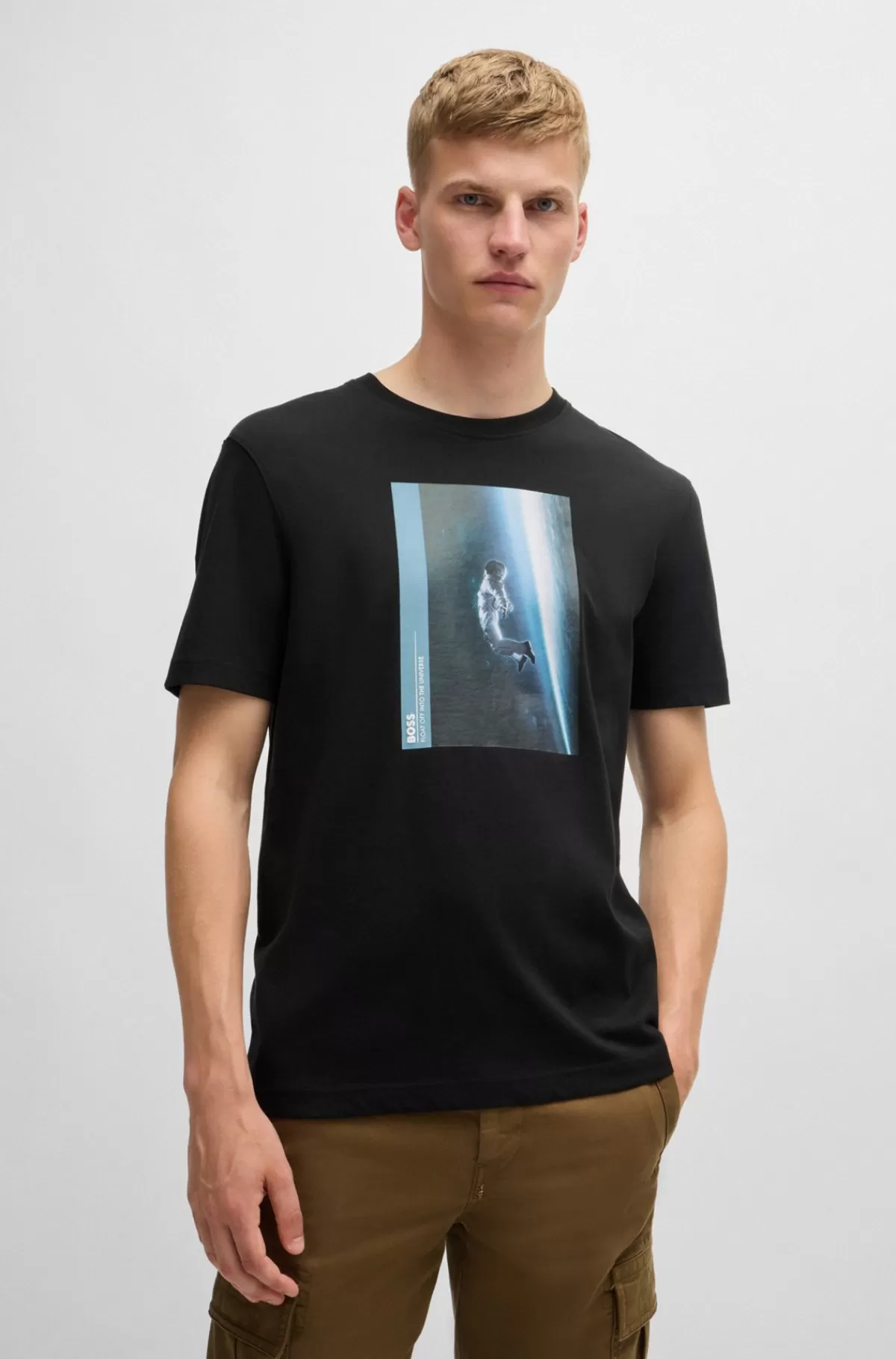 HUGO BOSS T-shirt I Bomuldsjersey Med Grafik, Der Matcher Sæsonen Sort Discount