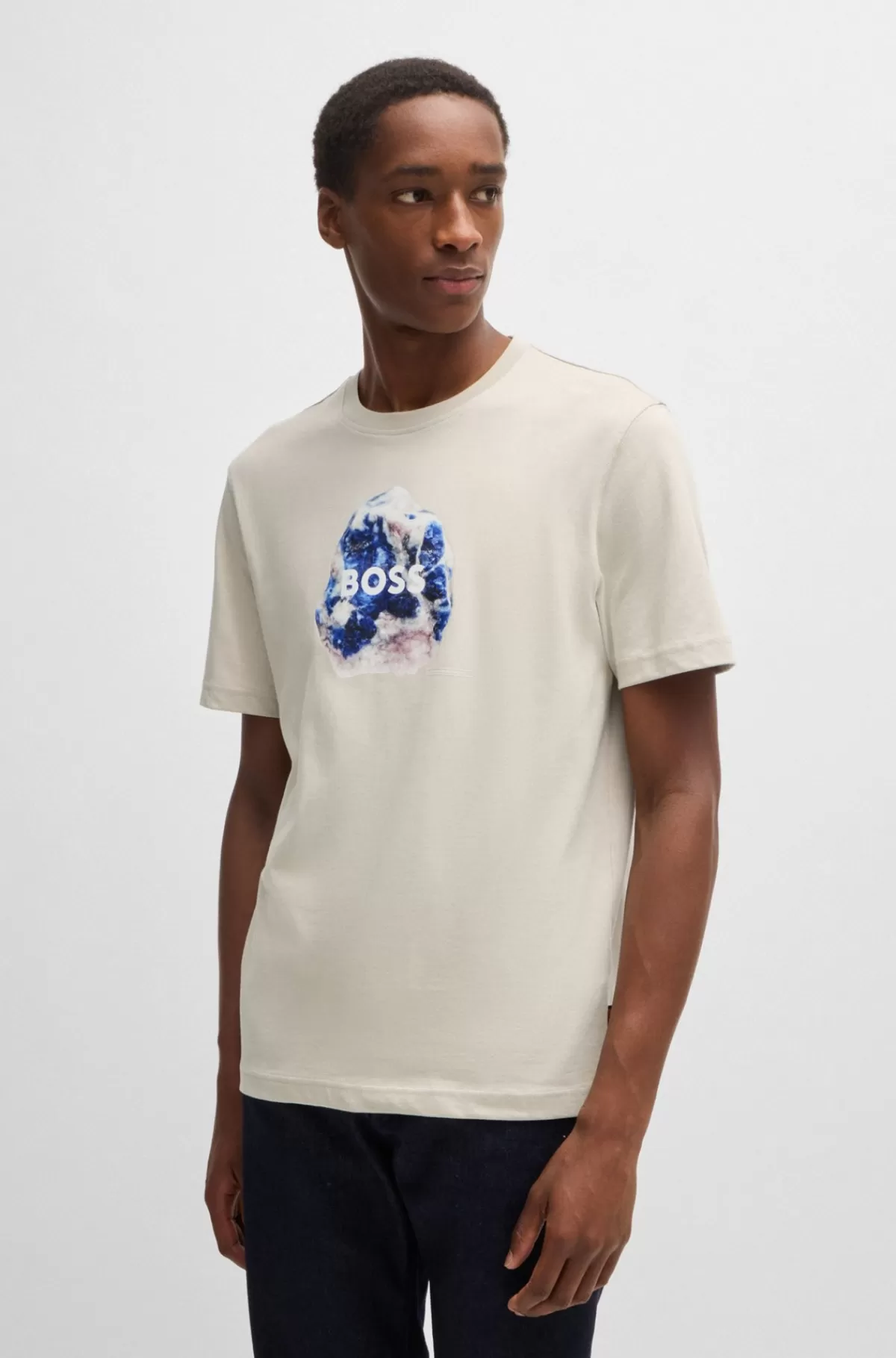 HUGO BOSS T-shirt I Bomuldsjersey Med Grafik, Der Matcher Sæsonen Lys beige Sale
