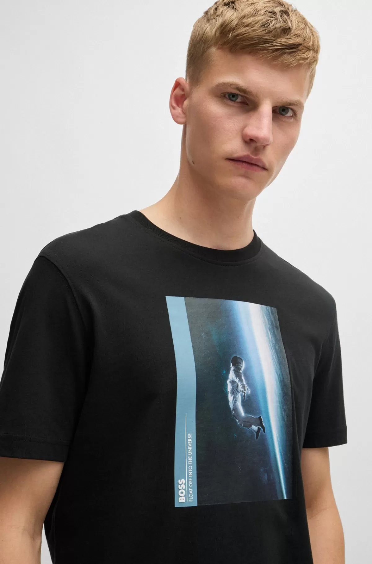 HUGO BOSS T-shirt I Bomuldsjersey Med Grafik, Der Matcher Sæsonen Sort Discount