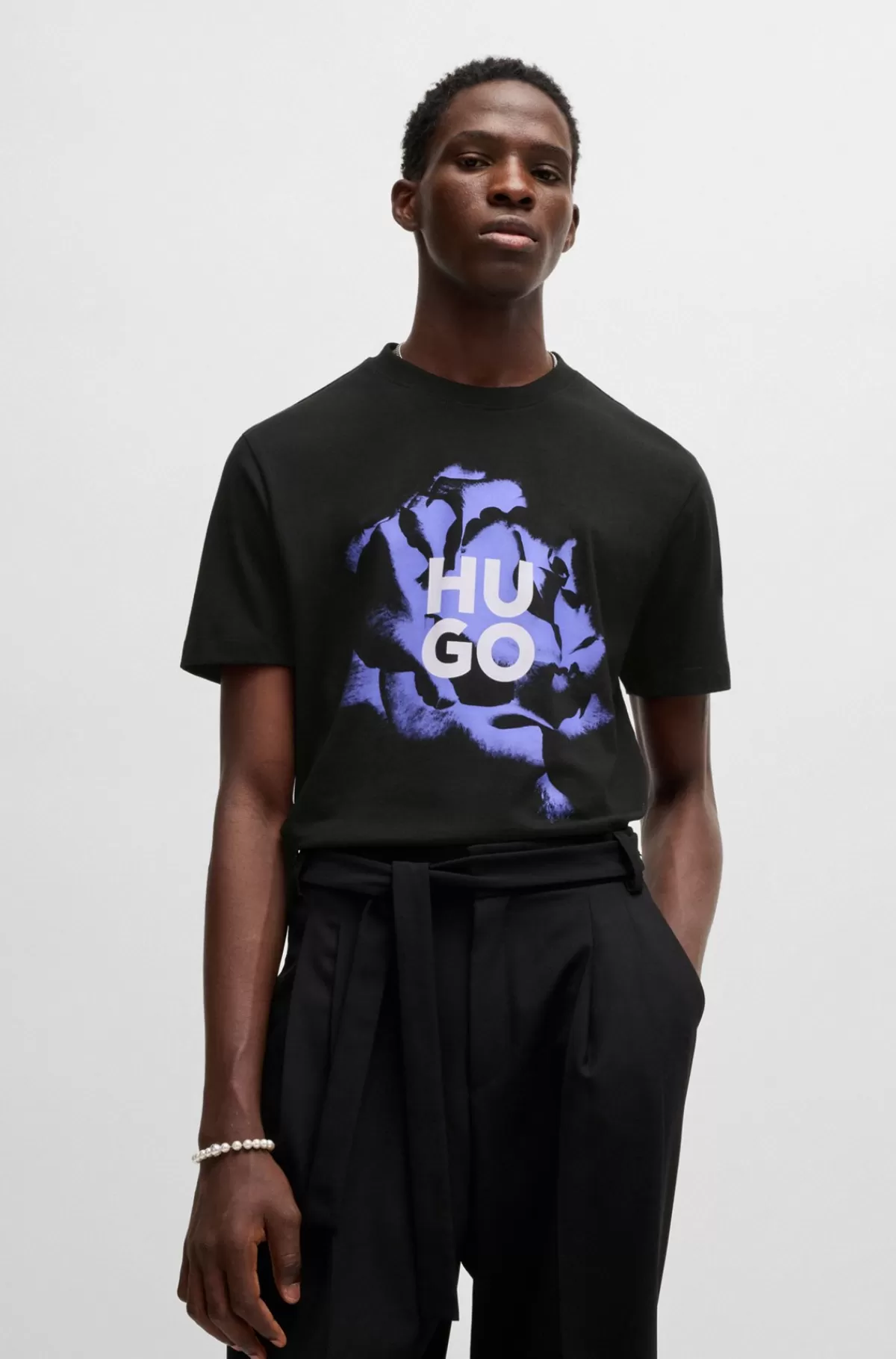 HUGO BOSS T-shirt I Bomuldsjersey Med Grafik Og Logo Sort Online