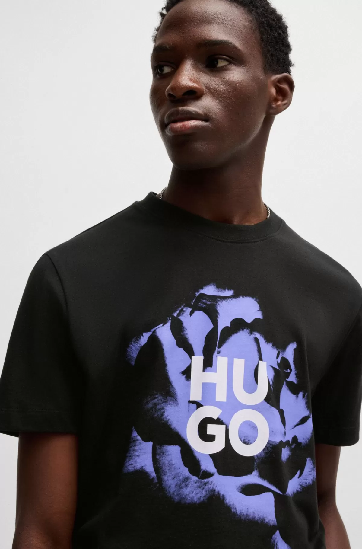 HUGO BOSS T-shirt I Bomuldsjersey Med Grafik Og Logo Sort Online