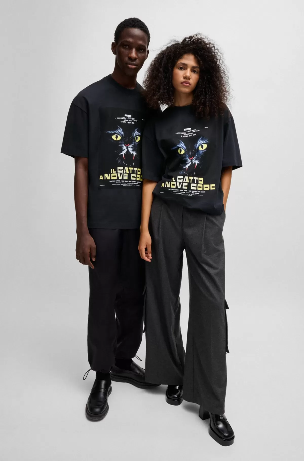 HUGO BOSS T-shirt I Bomuldsjersey Med Grafisk Katteprint Sort Cheap
