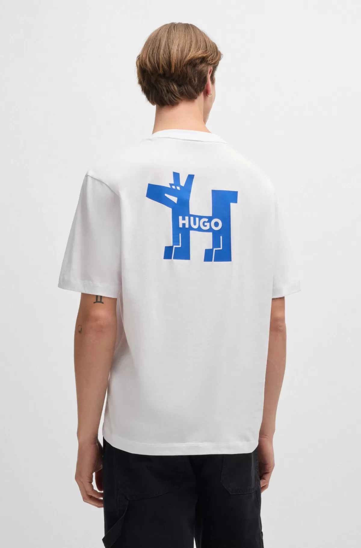 HUGO BOSS T-shirt I Bomuldsjersey Med Grafisk Logoprint Hvid Clearance