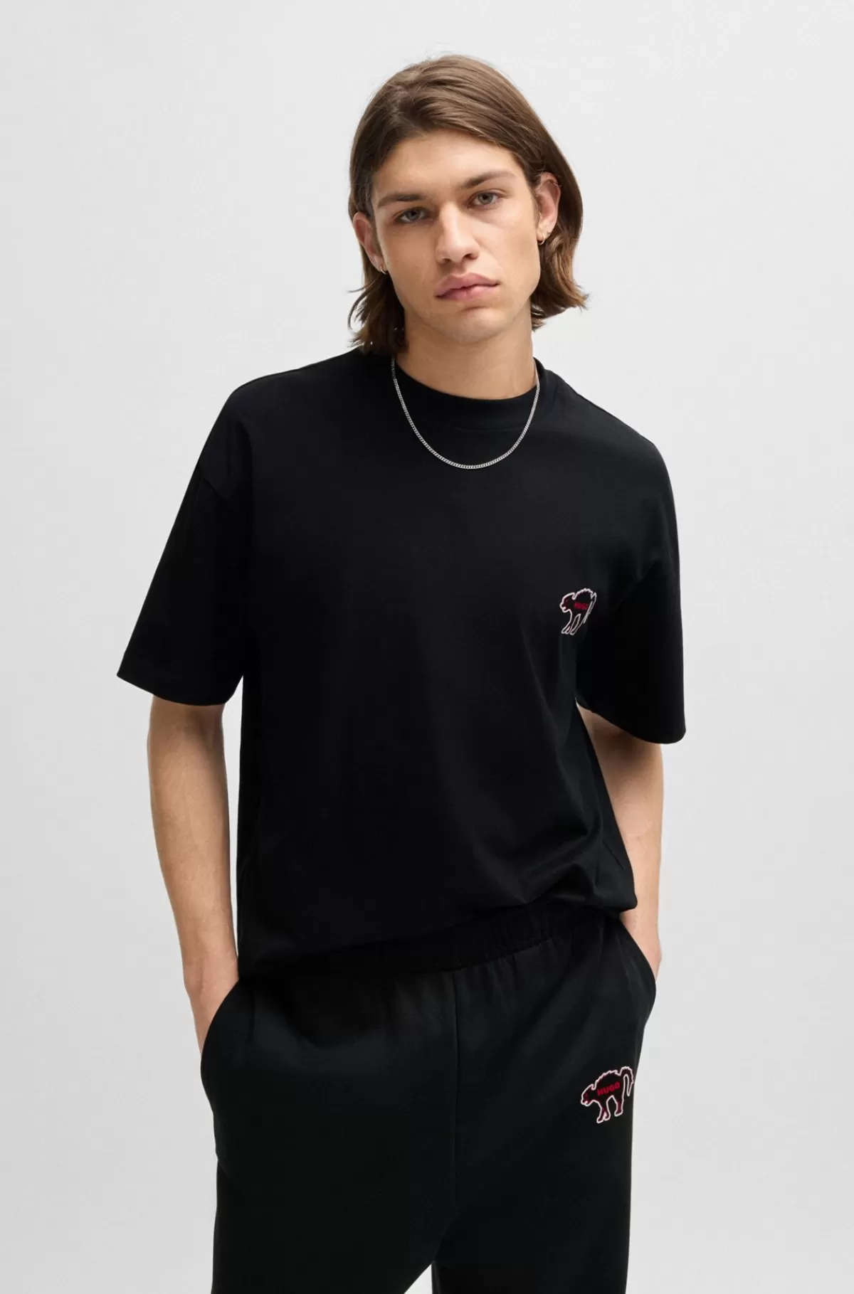 HUGO BOSS T-shirt I Bomuldsjersey Med Grafisk Print Sort Cheap