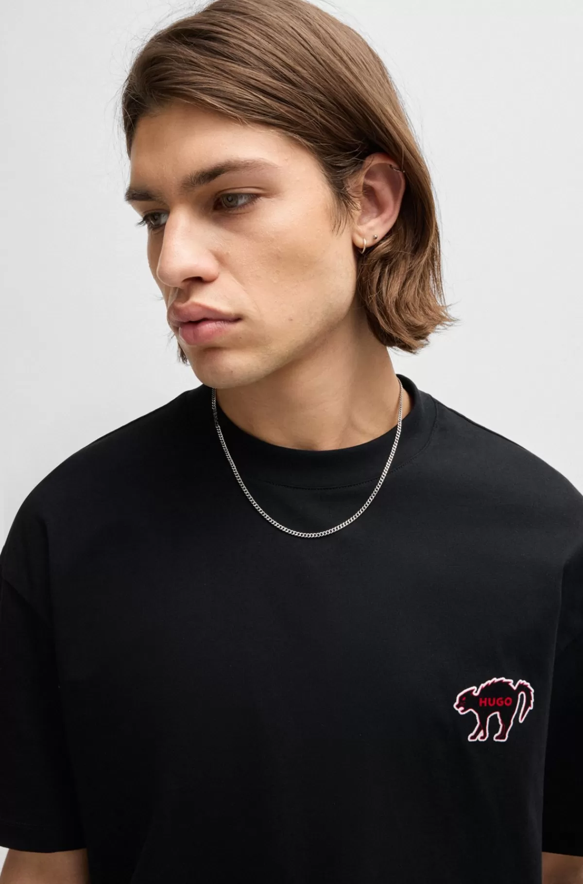 HUGO BOSS T-shirt I Bomuldsjersey Med Grafisk Print Sort Cheap