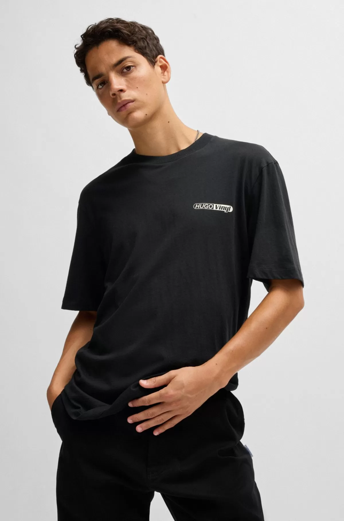 HUGO BOSS T-shirt I Bomuldsjersey Med Grafisk Print Sort Store